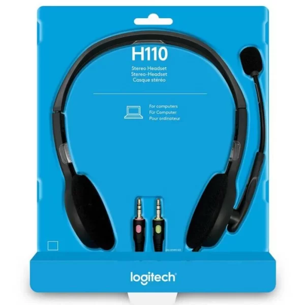 Front view of Logitech H110 Stereo Headphones with adjustable headband and cushioned ear cups