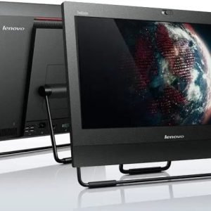 Front and rear view of Lenovo ThinkCentre All-in-One PC with 20-inch display and integrated components